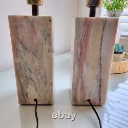 Vintage 1950's Pair of Vermarco Vermont Marble Lamps Variegated Pink White Gray