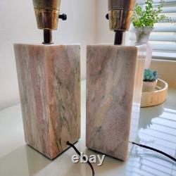 Vintage 1950's Pair of Vermarco Vermont Marble Lamps Variegated Pink White Gray