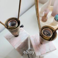 Vintage 1950's Pair of Vermarco Vermont Marble Lamps Variegated Pink White Gray
