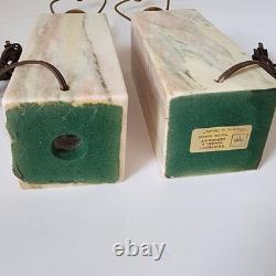 Vintage 1950's Pair of Vermarco Vermont Marble Lamps Variegated Pink White Gray