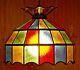 Vintage 1950s 60s Era Leaded Stained Art Glass Hanging Electric Lamp Shade