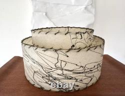 Vintage 1950s FIBERGLASS Two Tier DRUM Atomic LAMP SHADE Spaghetti MCM 12x6.5