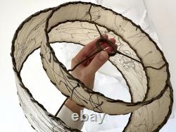 Vintage 1950s FIBERGLASS Two Tier DRUM Atomic LAMP SHADE Spaghetti MCM 12x6.5