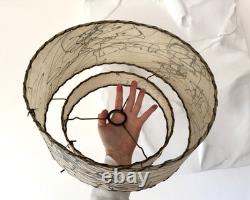 Vintage 1950s FIBERGLASS Two Tier DRUM Atomic LAMP SHADE Spaghetti MCM 12x6.5