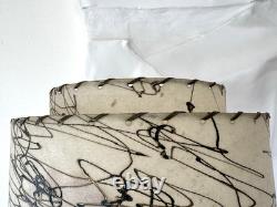 Vintage 1950s FIBERGLASS Two Tier DRUM Atomic LAMP SHADE Spaghetti MCM 12x6.5