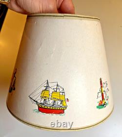Vintage 1950s Nautical Clip-On Lampshade Ship Lighthouse Anchor Buoy Maritime