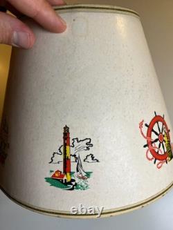 Vintage 1950s Nautical Clip-On Lampshade Ship Lighthouse Anchor Buoy Maritime