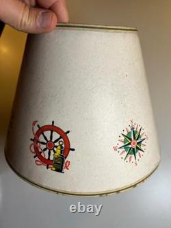 Vintage 1950s Nautical Clip-On Lampshade Ship Lighthouse Anchor Buoy Maritime