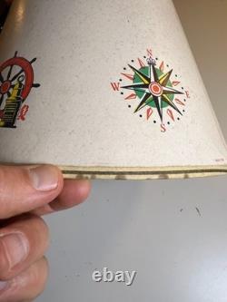 Vintage 1950s Nautical Clip-On Lampshade Ship Lighthouse Anchor Buoy Maritime
