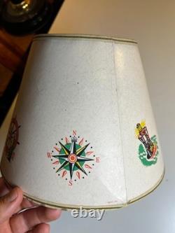 Vintage 1950s Nautical Clip-On Lampshade Ship Lighthouse Anchor Buoy Maritime