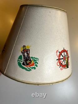 Vintage 1950s Nautical Clip-On Lampshade Ship Lighthouse Anchor Buoy Maritime