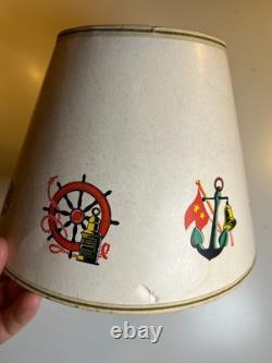 Vintage 1950s Nautical Clip-On Lampshade Ship Lighthouse Anchor Buoy Maritime