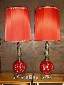 Vintage 1960's EF & EF table lamps with original shades, harps, finials, BEAUTIFUL