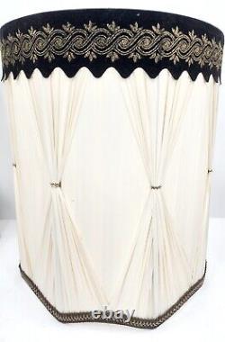 Vintage 1960's Hollywood Regency Drum Lamp Shade Large Cream/Gold/Black/Brown