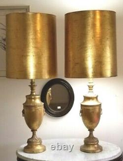 Vintage 1960's Metal pair of Gold Gold Gold lamps Vintage Shades Italian Tole
