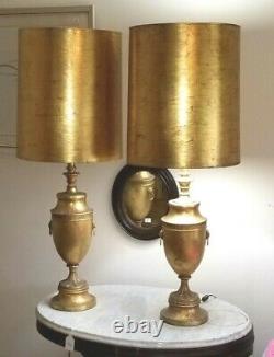 Vintage 1960's Metal pair of Gold Gold Gold lamps Vintage Shades Italian Tole