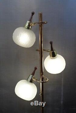 Vintage 1960's Mid Century Modern Floor Lamp Glass Orb Shades Retro Working