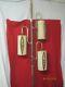 Vintage 1960's Pole Lamp 3 Teak & Linen Shades With Plastic Stained Glass