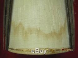 Vintage 1960's Pole Lamp 3 Teak & Linen Shades with plastic stained glass