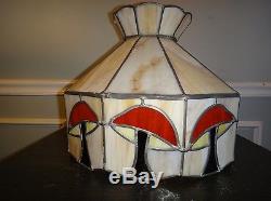 Vintage 1960's Slag Glass Mushroom Shade Chandelier Kitchen Light Mid Century