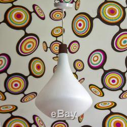 Vintage 1960s/70s Scandinavian White Art Glass Pendant Ceiling Light FREE UK P&P