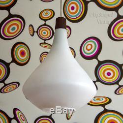 Vintage 1960s/70s Scandinavian White Art Glass Pendant Ceiling Light FREE UK P&P