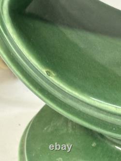 Vintage 1960s MCM Green Glazed Ceramic Lamps with Original Shades Set of 2