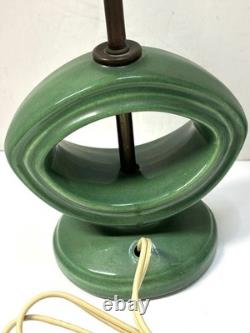 Vintage 1960s MCM Green Glazed Ceramic Lamps with Original Shades Set of 2