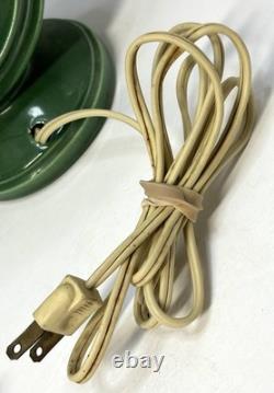 Vintage 1960s MCM Green Glazed Ceramic Lamps with Original Shades Set of 2