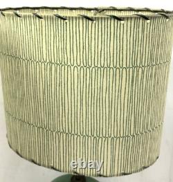 Vintage 1960s MCM Green Glazed Ceramic Lamps with Original Shades Set of 2