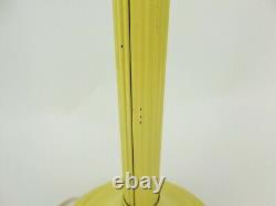 Vintage 1960s Yellow Green Metal Table Lamp Wicker Shade White Globe Mid Century