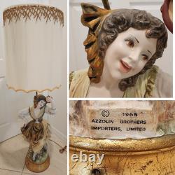 Vintage 1966 Azzolin Italian Hand Painted Large Figural Lamp with Original Shade