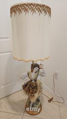 Vintage 1966 Azzolin Italian Hand Painted Large Figural Lamp with Original Shade