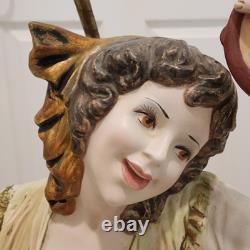 Vintage 1966 Azzolin Italian Hand Painted Large Figural Lamp with Original Shade