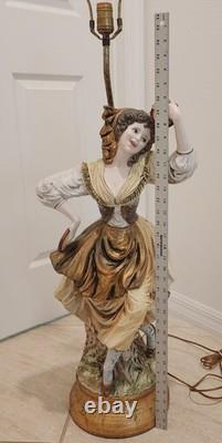 Vintage 1966 Azzolin Italian Hand Painted Large Figural Lamp with Original Shade