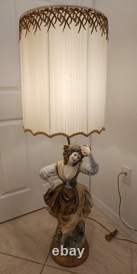 Vintage 1966 Azzolin Italian Hand Painted Large Figural Lamp with Original Shade