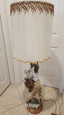 Vintage 1966 Azzolin Italian Hand Painted Large Figural Lamp with Original Shade