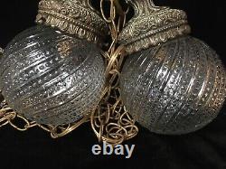 Vintage 1967 Double Swirl Glass Shade Swag Ceiling Light Lamp