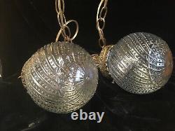 Vintage 1967 Double Swirl Glass Shade Swag Ceiling Light Lamp