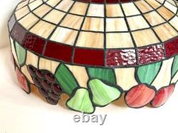 Vintage 1970's TIFFANY STYLE Stained Glass Chandelier Lamp Shade Multi Colored