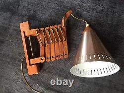 Vintage 1970s Danish Teak Scissor Wall Lamp with Original Shade Sax Le Klint