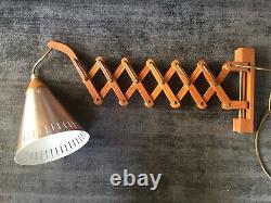 Vintage 1970s Danish Teak Scissor Wall Lamp with Original Shade Sax Le Klint