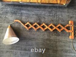 Vintage 1970s Danish Teak Scissor Wall Lamp with Original Shade Sax Le Klint