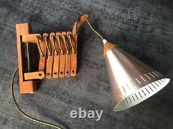 Vintage 1970s Danish Teak Scissor Wall Lamp with Original Shade Sax Le Klint