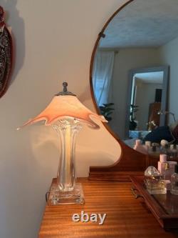 Vintage 1970s Pink Blown Art Glass Lamp Murano Style Handkerchief Mid Century
