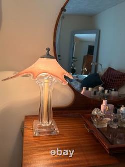Vintage 1970s Pink Blown Art Glass Lamp Murano Style Handkerchief Mid Century