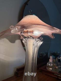 Vintage 1970s Pink Blown Art Glass Lamp Murano Style Handkerchief Mid Century