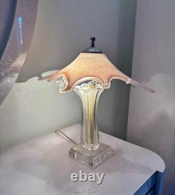 Vintage 1970s Pink Blown Art Glass Lamp Murano Style Handkerchief Mid Century