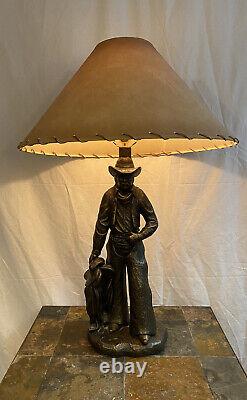 Vintage 1970s Western Daybreak Cowboy Lamp & Shade By J. Bryers 1979 Ceramic