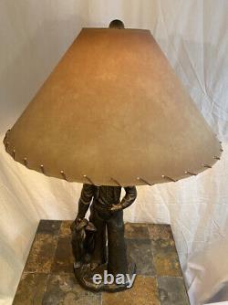 Vintage 1970s Western Daybreak Cowboy Lamp & Shade By J. Bryers 1979 Ceramic